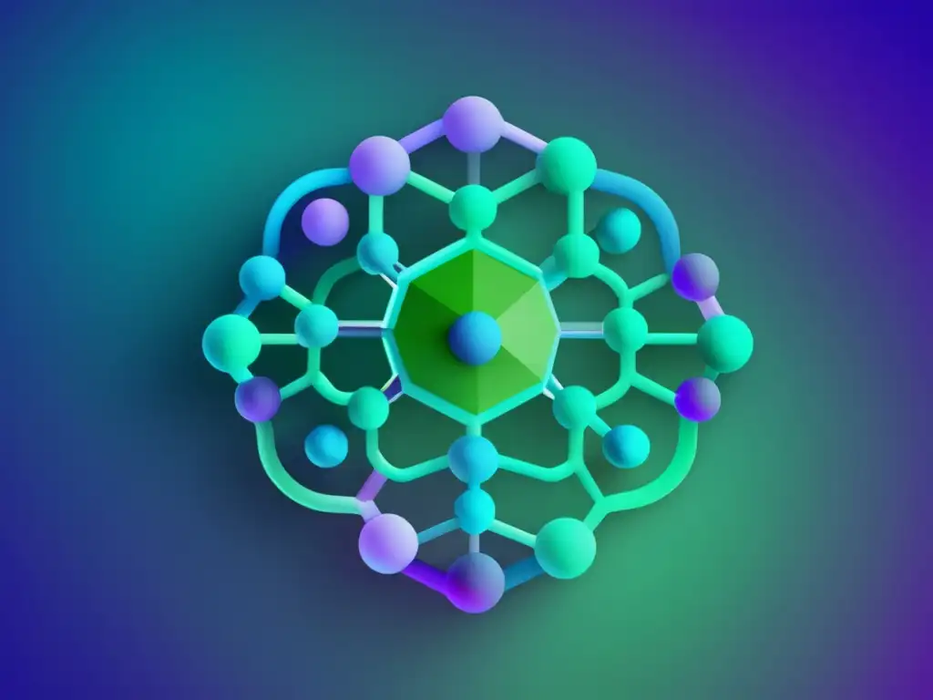 Elegante estructura molecular en tonos azules, morados y verdes que representa la biofísica: conceptos y aplicaciones