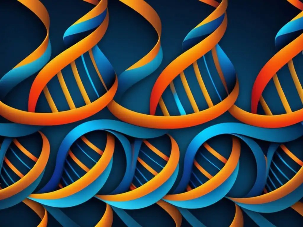 Implicaciones éticas pruebas ADN consumidor- Estructura abstracta y vibrante del ADN, simbolizando su complejidad y diversidad genética