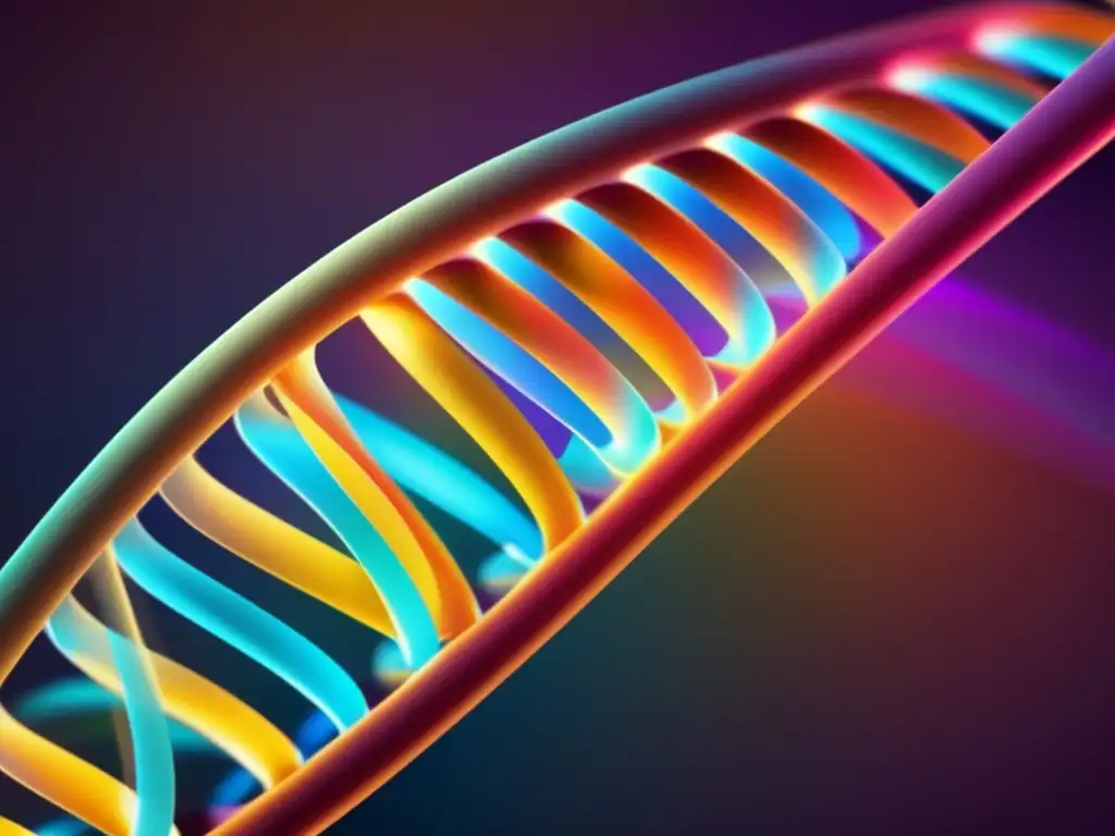 Estructura de ADN en colores vibrantes que representa la importancia de Transcriptómica y Proteómica en Genómica