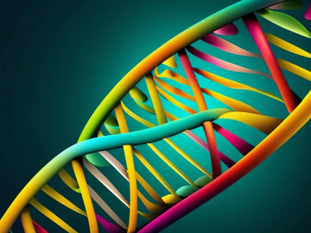 Estructura de ADN: Belleza genética Imagen minimalista de ADN con colores vibrantes, resaltando la ingeniería genética y medicina personalizada