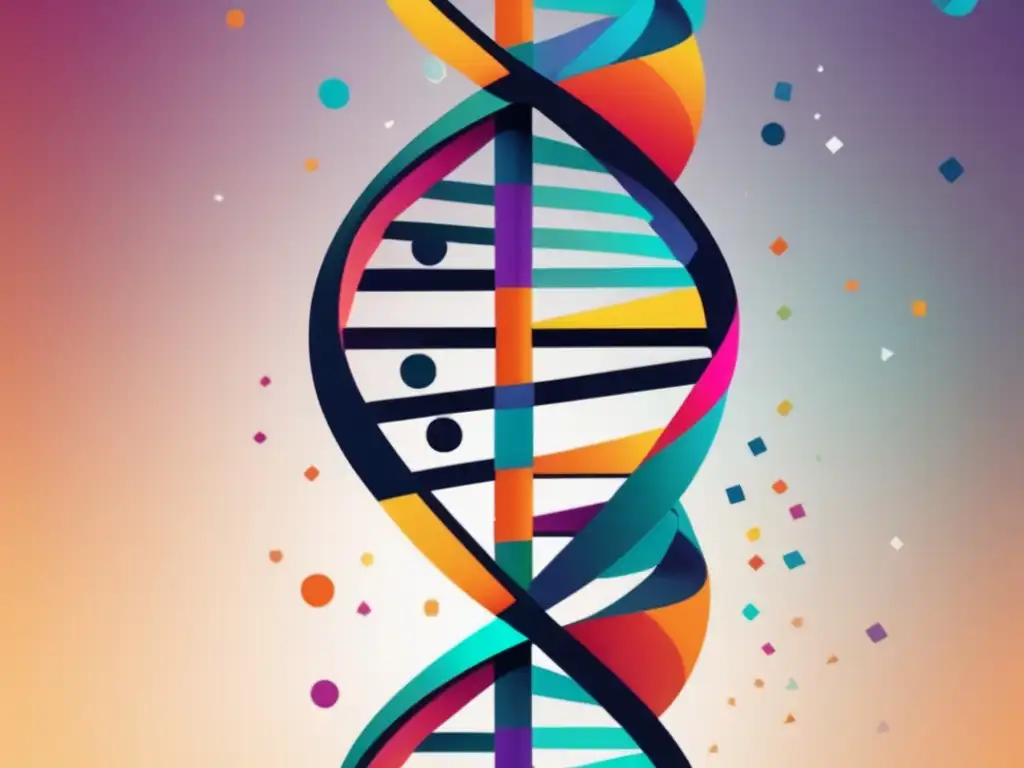 Importancia de la farmacogenética en osteoporosis: imagen abstracta minimalista de una doble hélice de ADN compuesta por formas geométricas en colores vibrantes