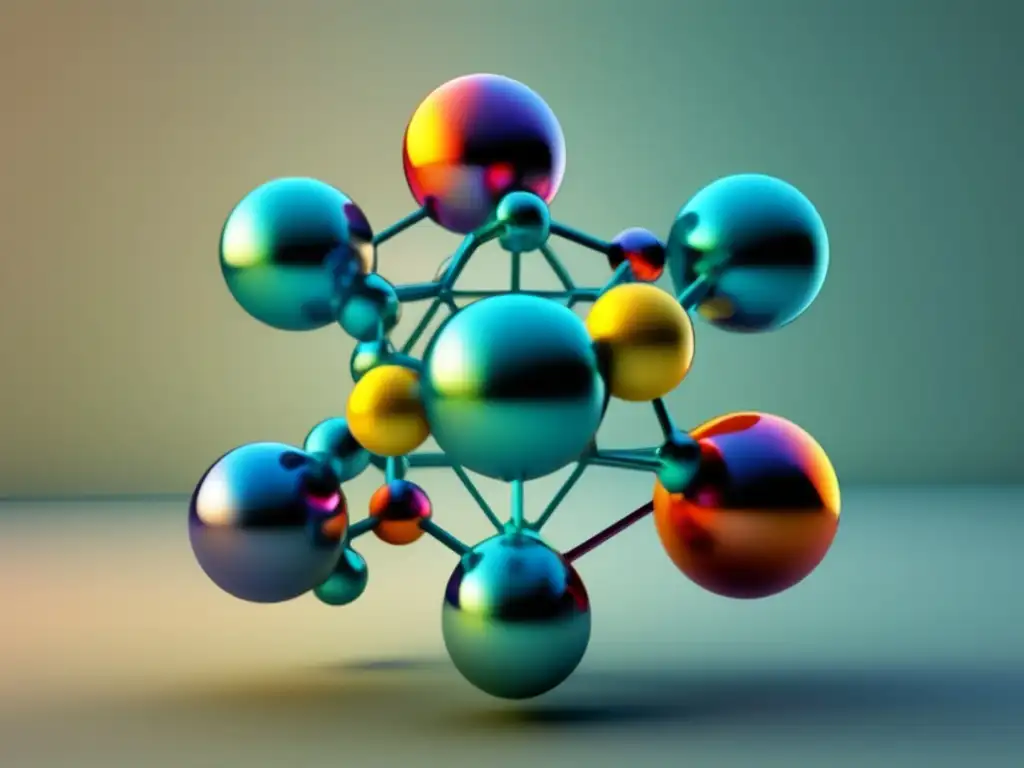 La importancia del diseño de fármacos: estructura molecular colorida y abstracta con esferas interconectadas simbolizando átomos y sus interacciones