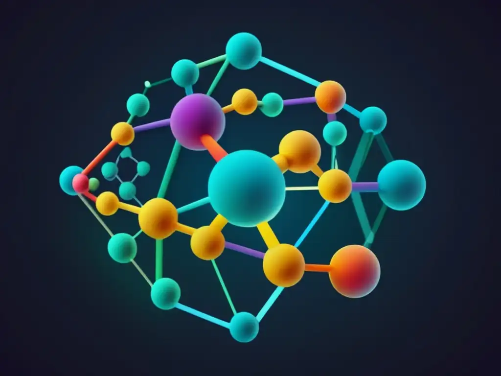 Pasos diseño fármacos: Estructura molecular abstracta y vibrante, simbolizando la complejidad y precisión en el diseño de fármacos