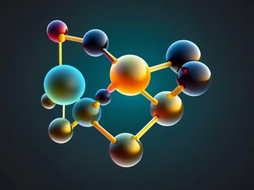 Estructuras moleculares orgánicas: red compleja y vibrante en fondo oscuro, mostrando la diversidad y belleza de la química orgánica