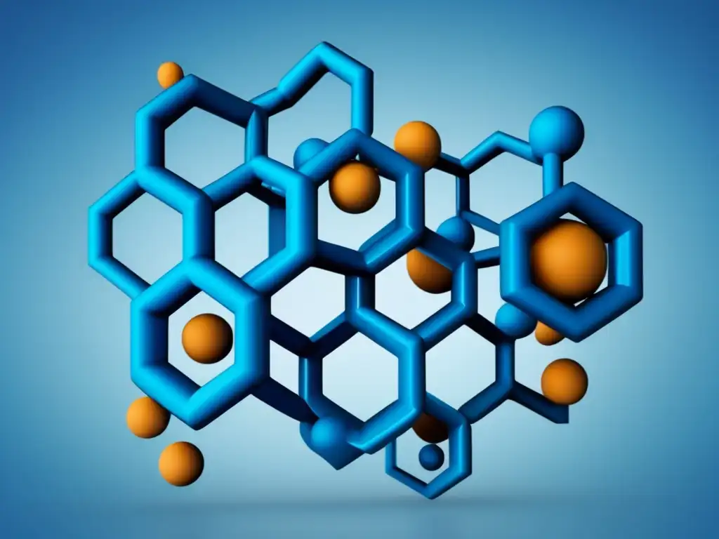 Importancia de la química inorgánica: imagen abstracta con formas geométricas en azul que representan estructuras moleculares y sus enlaces