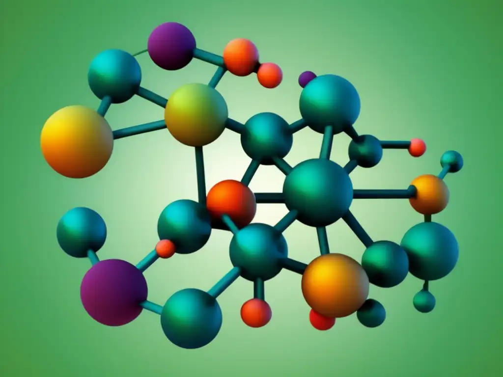 Estructuras moleculares representadas de forma abstracta, resaltando interconexiones entre átomos y compuestos orgánicos