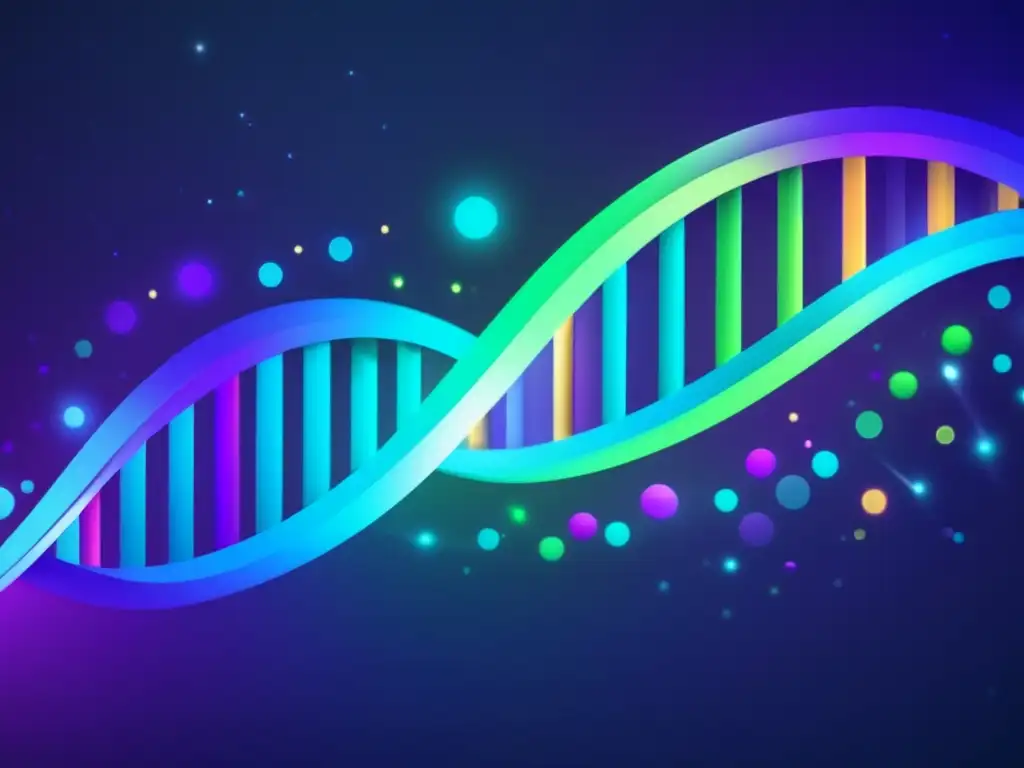 Historia y evolución de la bioinformática: imagen fascinante de ADN luminoso en un fondo oscuro con código binario dinámico