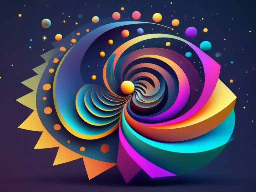 Evolución pensamiento cosmogónico moderno: imagen abstracta en espiral que representa teorías antiguas y científicas