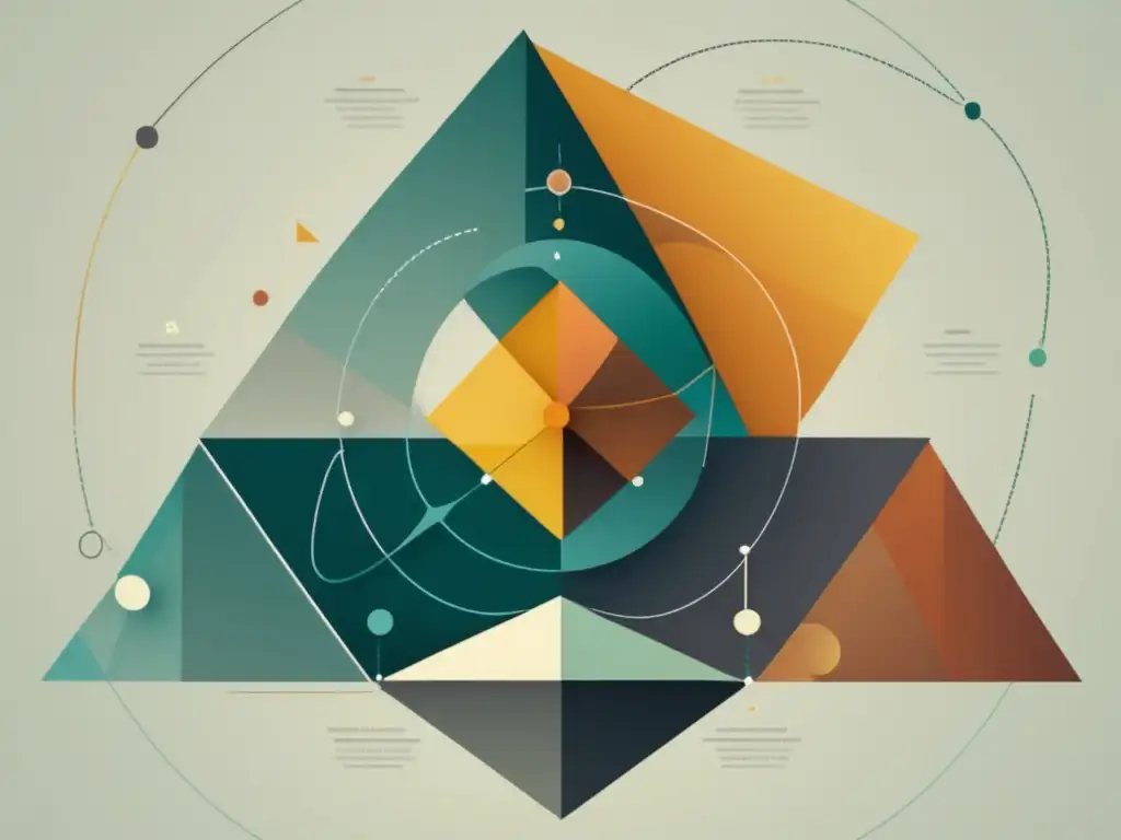 Evolución pensamiento científico: Cosmogonía siglos, formas geométricas interconectadas, tonos grises, composición equilibrada