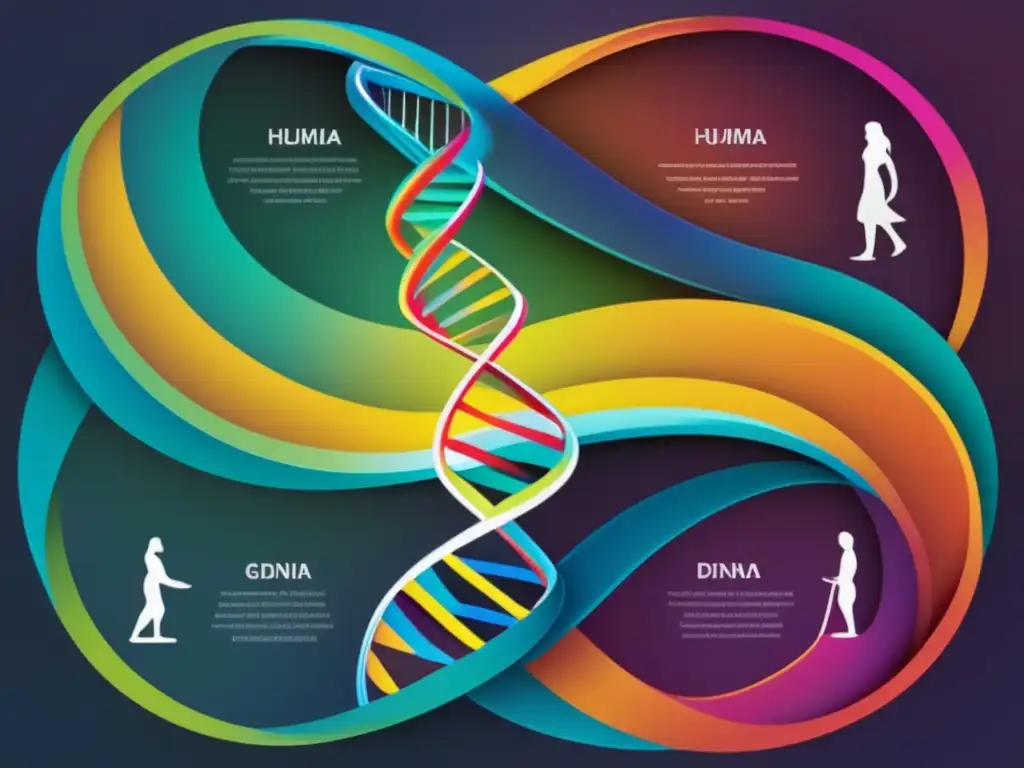 Importancia de la genética en la evolución: imagen abstracta que representa la interacción entre genes y ambiente, mostrando equilibrio y armonía