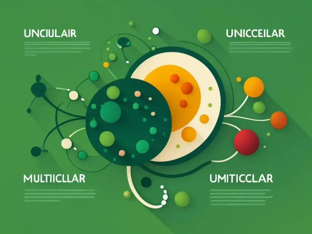 Evolución células multicelulares: imagen abstracta minimalista que muestra la transición de unicelulares a multicelulares