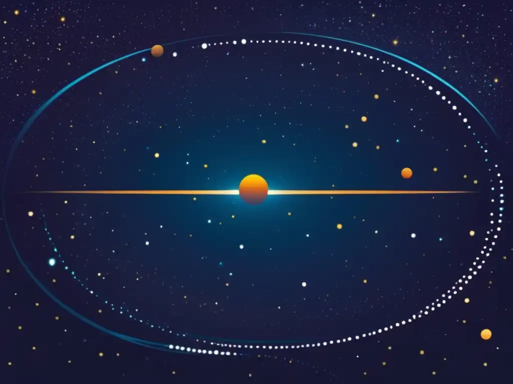 Descubrimiento del cinturón de Kuiper: imagen minimalista del vasto espacio, con objetos de diferentes tamaños y composiciones