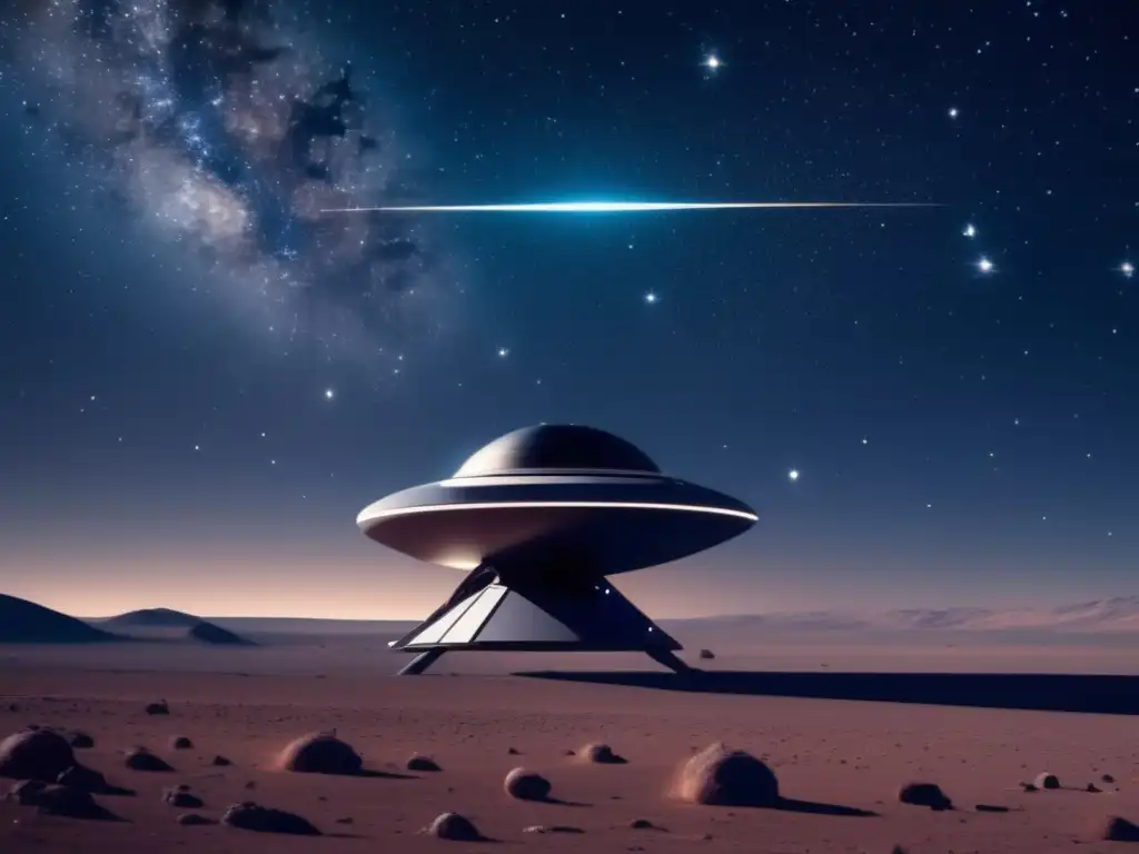 Astrobiología: vida extraterrestre explorada en el infinito espacio estrellado, con una nave espacial minimalista