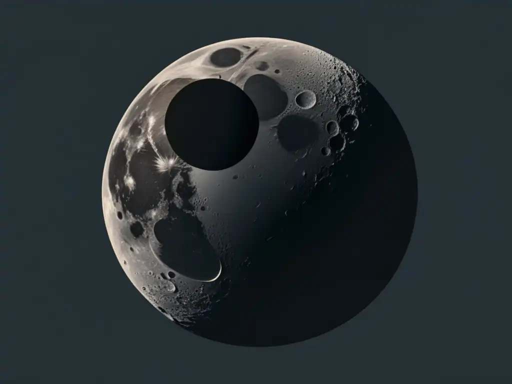 Fases de la Luna y su influencia: Imagen minimalista abstracta de las fases de la Luna en un fondo negro, con transiciones suaves y gradientes de gris