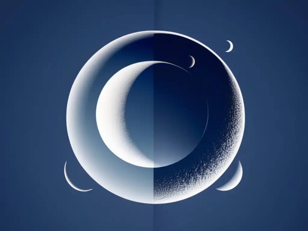 Fases de la Luna: imagen minimalista y abstracta que muestra las ocho fases en un ciclo continuo, con sutiles gradientes de azul a blanco