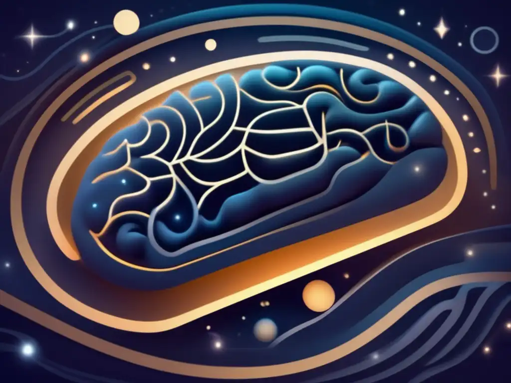 Figura durmiendo con líneas y formas geométricas, representa el cerebro durante el sueño