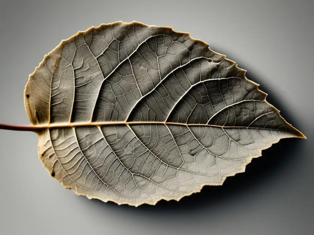 Importancia fósiles estudio historia tierra - Hoja fósil en detalle, preservada en piedra gris con venas y texturas delicadas