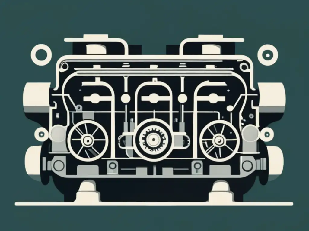 Motor de combustión interna: Funcionamiento eficiente y minimalista de un motor, con componentes etiquetados