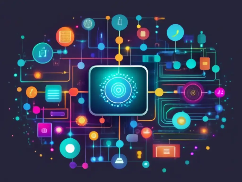 Nanoelectrónica y IoT fusionados en una imagen abstracta y minimalista que representa el futuro