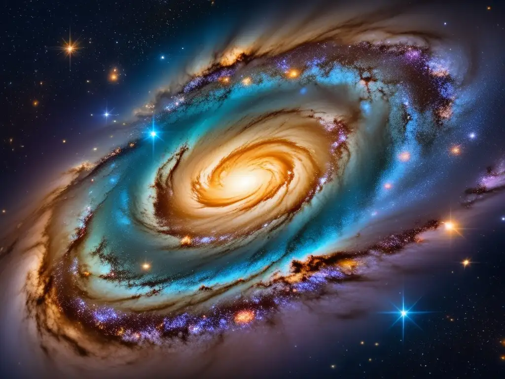 Composición galaxia estrellas planetas con vibrantes colores, estrellas brillantes, planetas orbitando y misteriosas nubes de gas y polvo