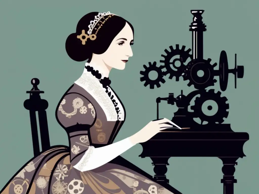 Imagen de Ada Lovelace, programadora histórica, rodeada de engranajes y maquinaria