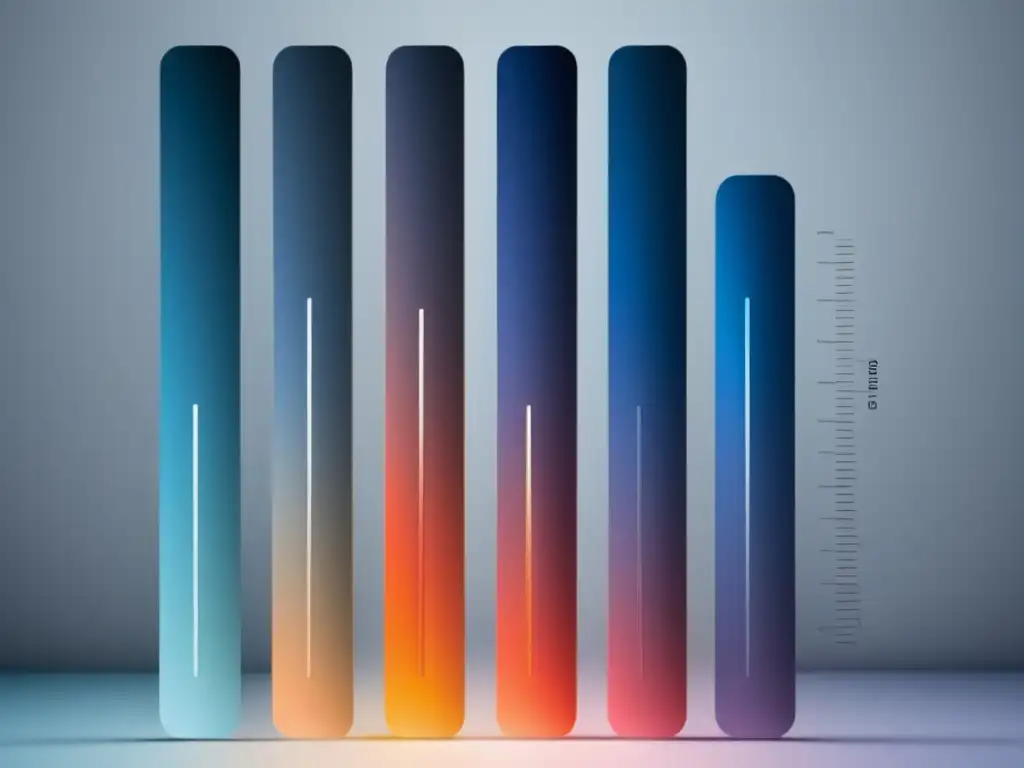 Importancia de la eficiencia energética en edificios: imagen abstracta de gradiente de temperatura de cero absoluto a temperaturas más altas, representada por un eje vertical con secciones numeradas en una paleta de colores fríos y formas y líneas abstractas que simbolizan la energía y movimiento