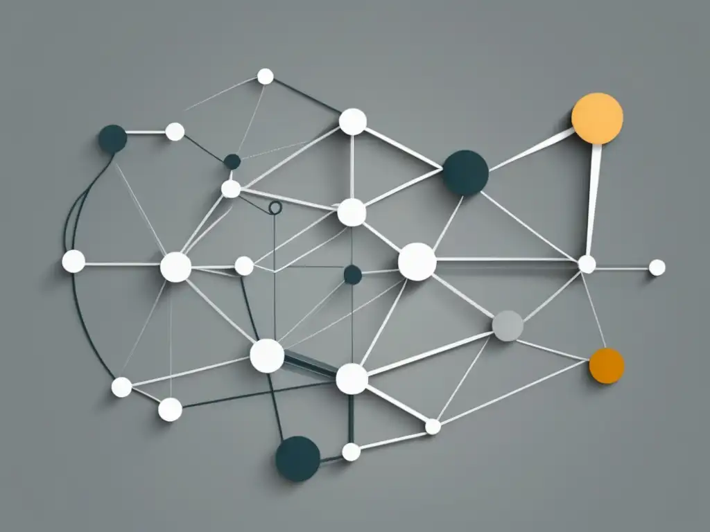 Álgebra Lineal en Teoría de Grafos: Imagen minimalista y abstracta que muestra la relación entre ambos conceptos con nodos y líneas grises