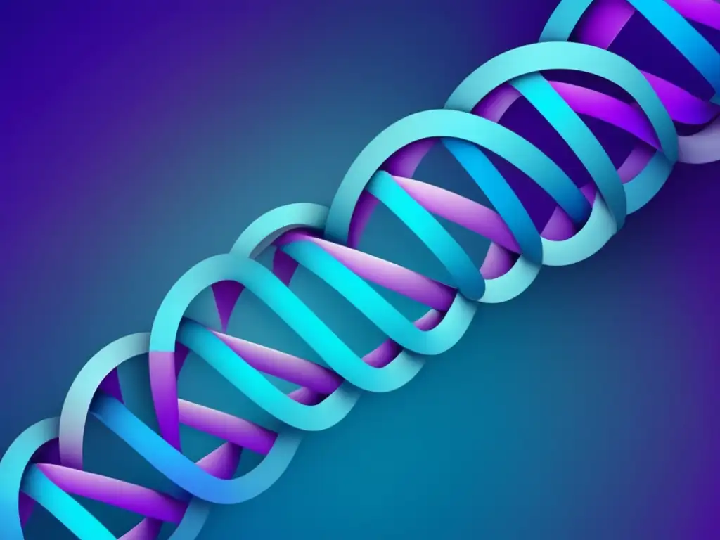 DNA doble hélice de formas geométricas azules y moradas, representa la conexión entre física y biología