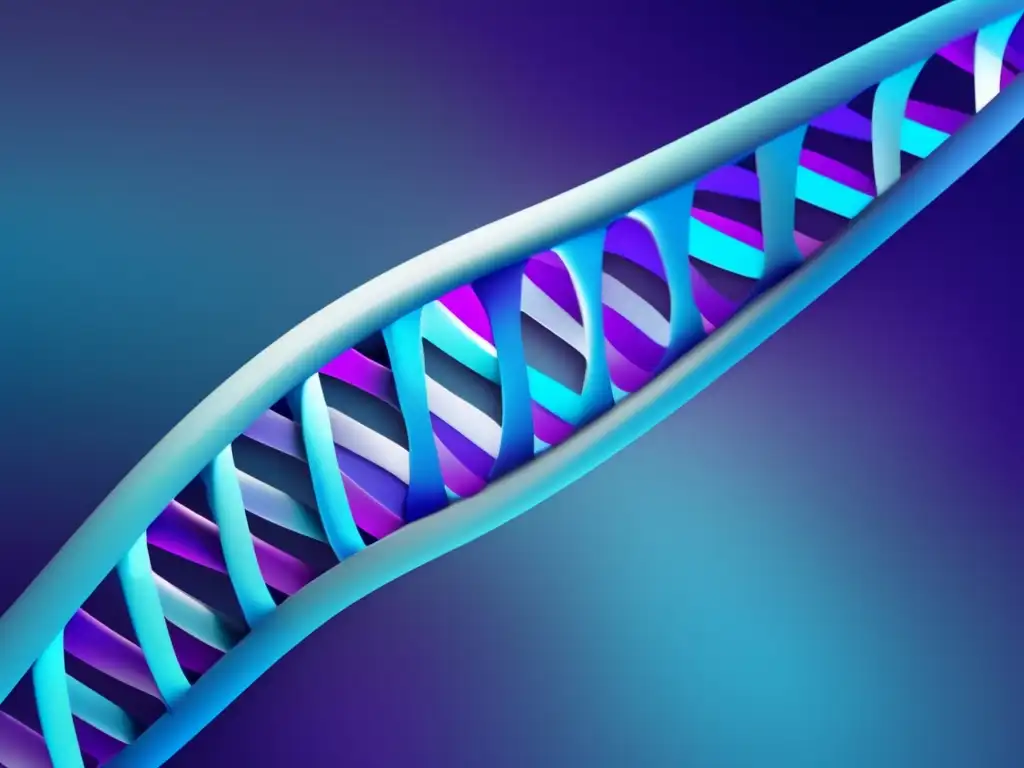 DNA doble hélice en azul y morado, representa evolución de los animales hoy