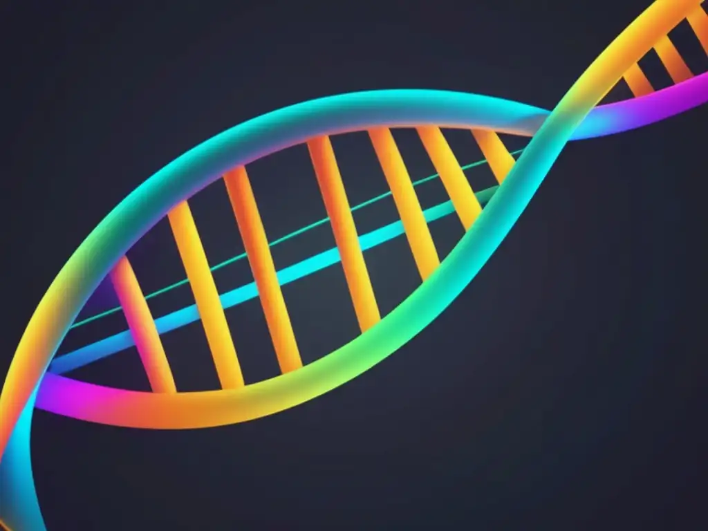 Ingeniería genética: conceptos fundamentales, helice ADN colorida, diseño abstracto y minimalista