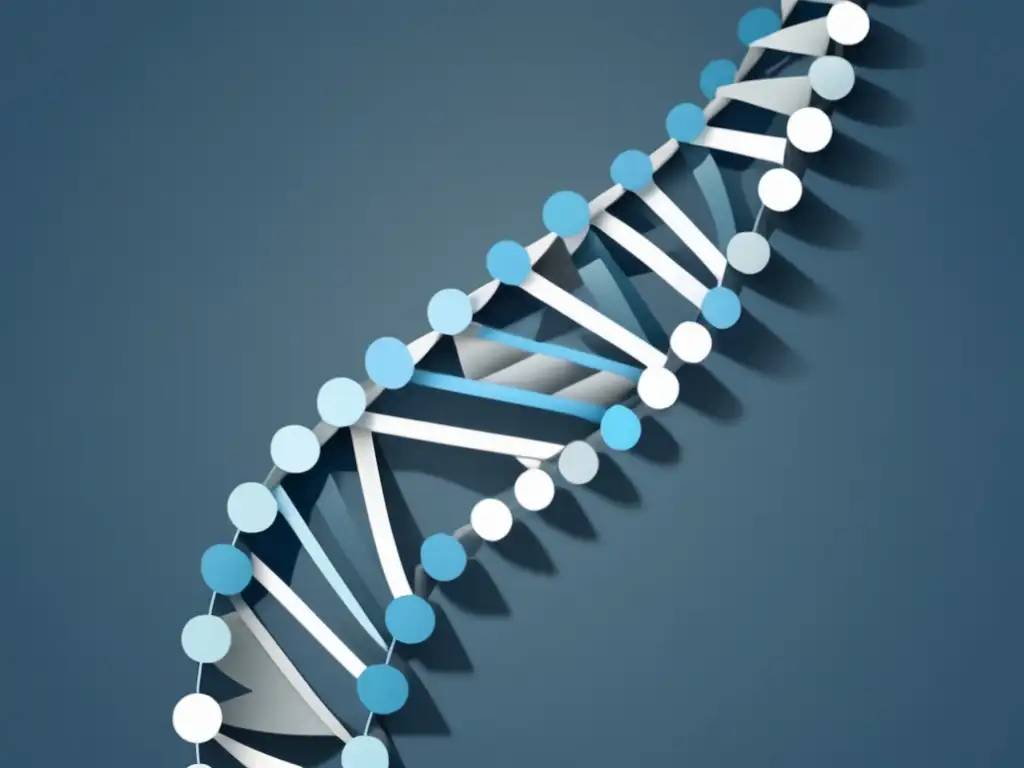 Estructura de ADN en espiral con formas geométricas abstractas, en tonos azul y gris, representando beneficios y aplicaciones de CRISPR