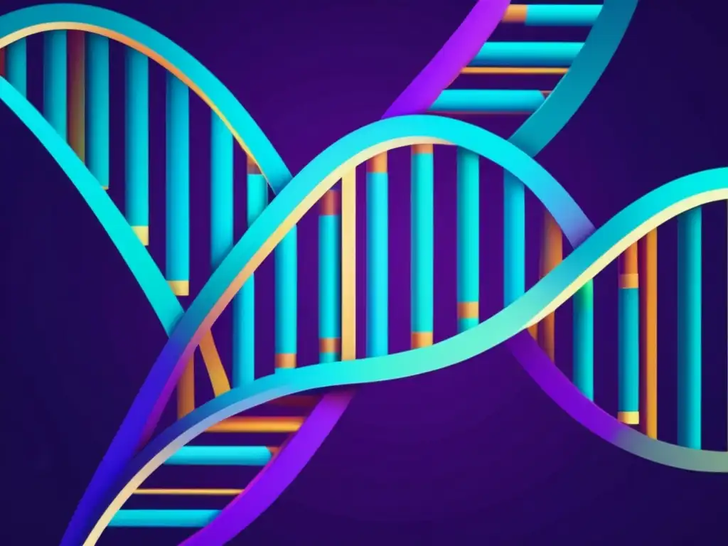 Importancia de la bioinformática en neurodegeneración: Imagen abstracta de estructura de ADN con patrones geométricos y colores vibrantes