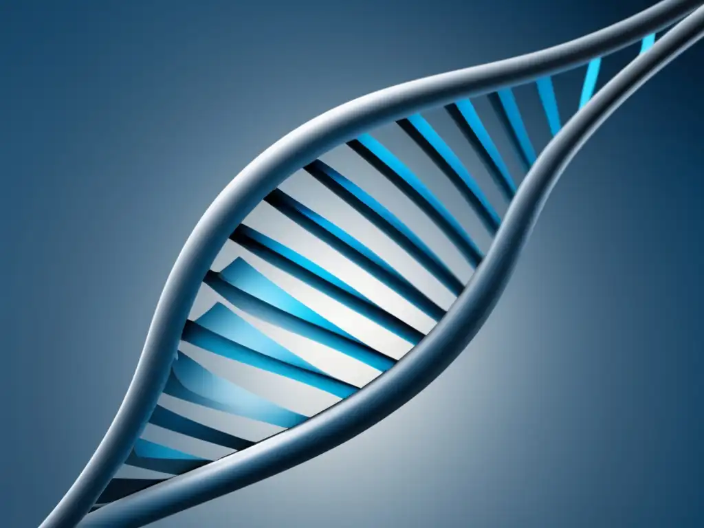 Biología sintética para enfermedades incurables: ADN en tonos azules y plateados, representando la complejidad y precisión de la ciencia