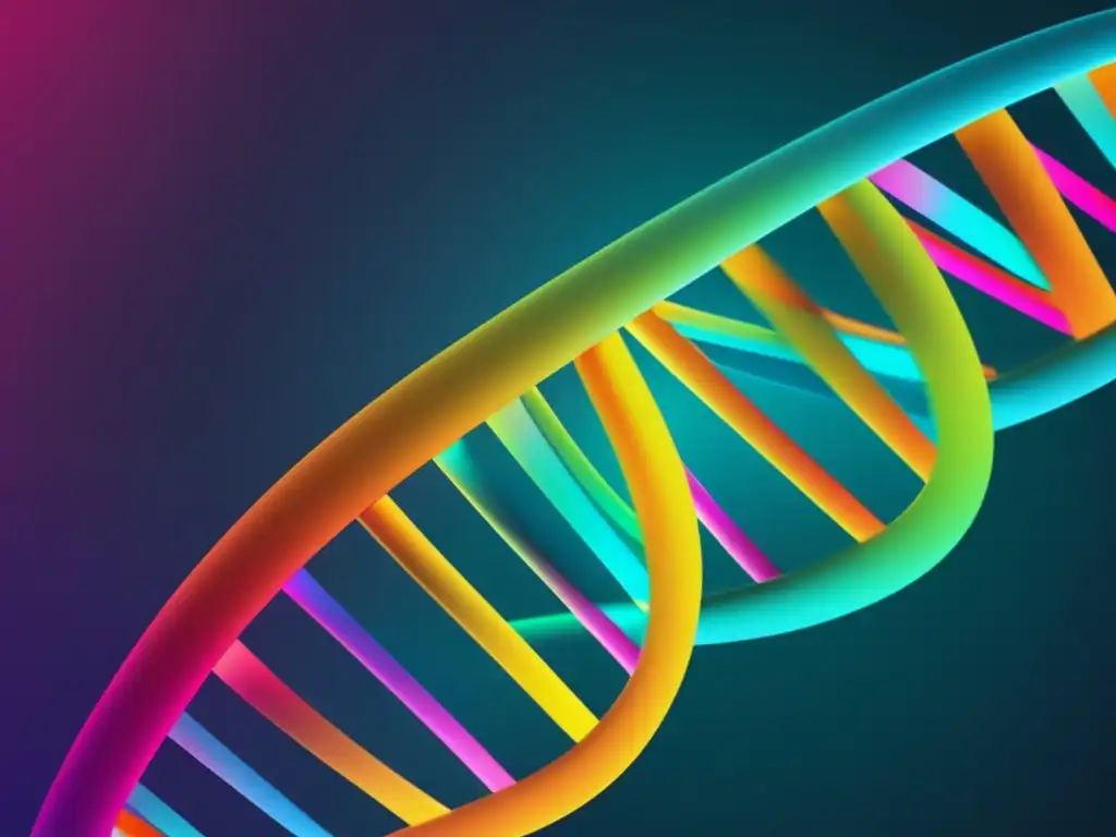 Importancia genética en la individualidad: imagen abstracta de doble hélice de ADN con colores vibrantes y patrones interconectados