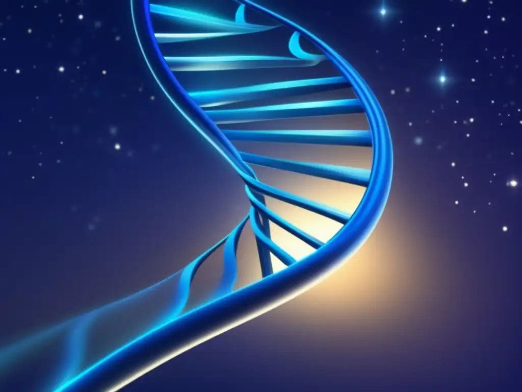 Ingeniería genética: Vida eterna Imagen: Ingeniería genética y vida eterna - ADN en espacio indigo con estructura de doble hélice y órbita luminosa