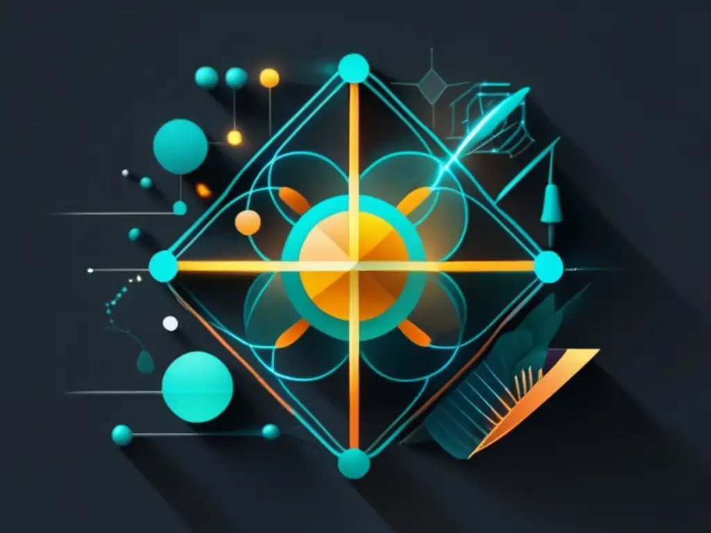 Herramientas estudio proteómica: Imagen abstracta minimalista con formas geométricas y colores vibrantes representando técnicas de investigación