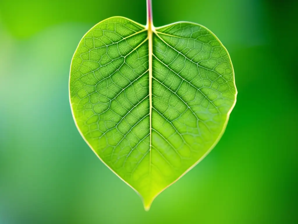 Hoja verde flotante, detalle vibrante y luz suave