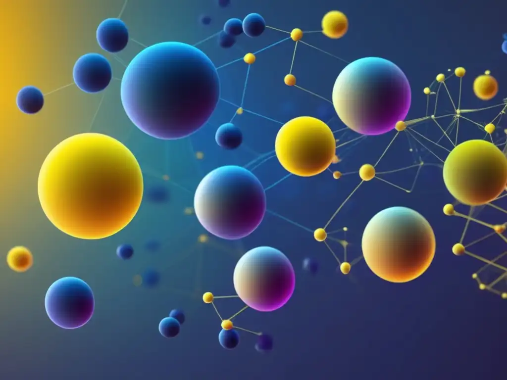 Importancia de los virus en microbiología: Imagen abstracta minimalista con esferas víricas interconectadas en un fondo multicolor