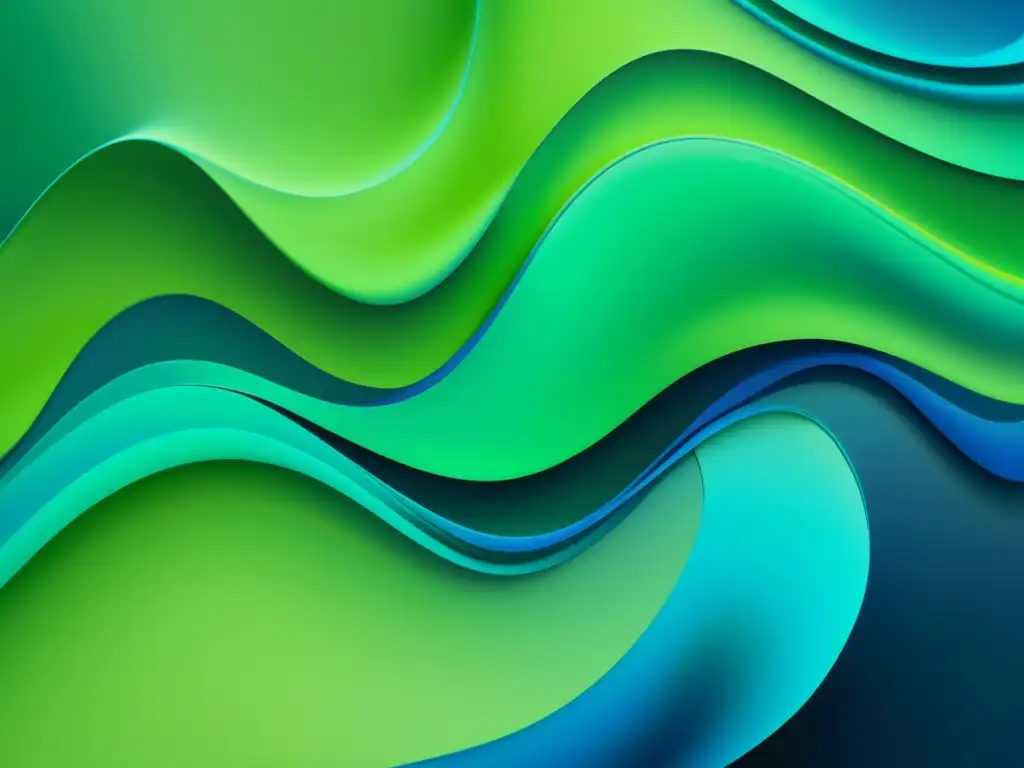 Química Verde: Rediseñando la educación - Pintura abstracta minimalista de colores verdes y azules fusionándose en formas fluidas y orgánicas