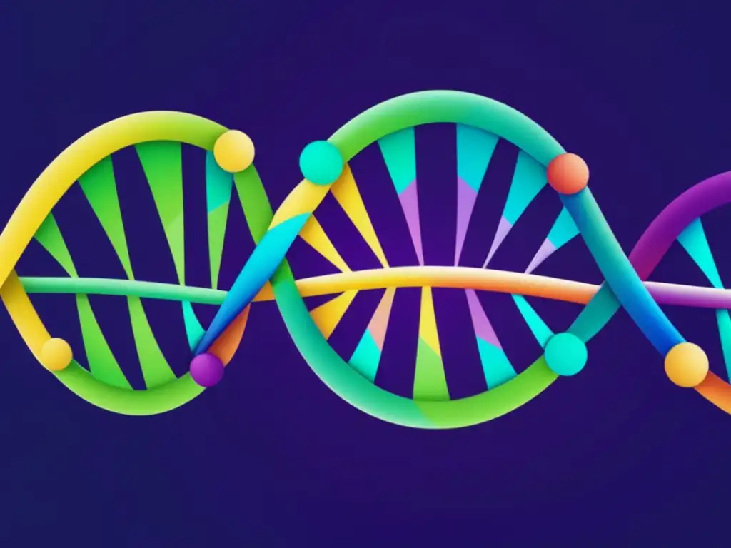 Farmacogenómica: Medicamentos seguros y efectivos con ADN de colores vibrantes y detalles geométricos