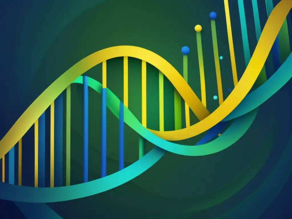 Terapias personalizadas en farmacología: imagen abstracta con estructura de ADN, líneas y formas interconectadas en azules, verdes y dorados