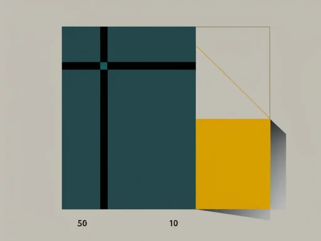 Proporciones áureas en arte y matemáticas: imagen minimalista abstracta con la representación del número áureo, transmitiendo equilibrio y belleza