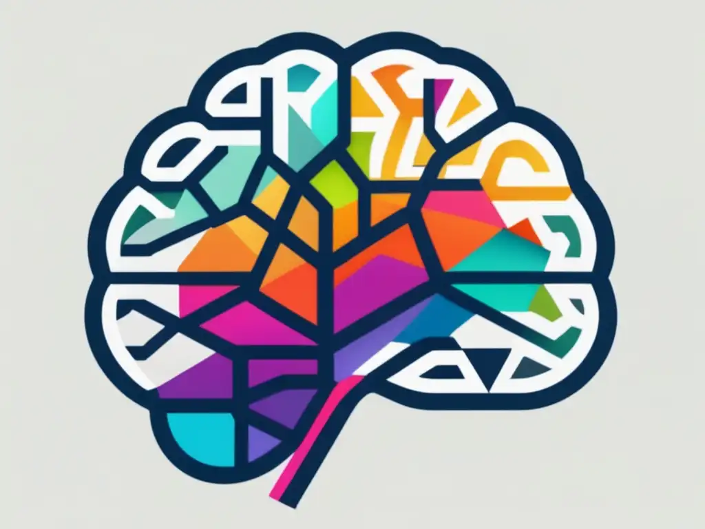 Brain abstracto con conexiones neuronales y colores vibrantes Neurociencias en trastornos del espectro autista: Imagen abstracta minimalista del cerebro con conexiones y formas geométricas vibrantes