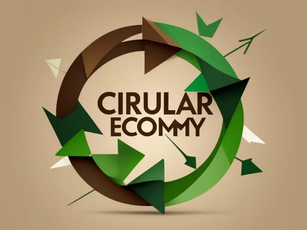 Economía circular: Redefiniendo la ecología con una composición geométrica de flechas interconectadas en tonos verdes y marrones