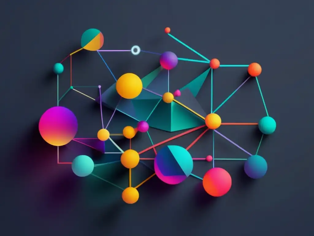 Cognición espacial: entendimiento y navegación del espacio con formas geométricas vibrantes en un fondo oscuro
