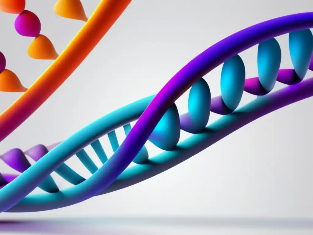 Importancia Biología Sintética: Helice ADN vibrante, colores vivos, fondo blanco, diversidad y complejidad