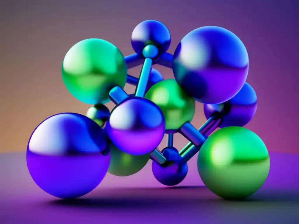 Química de coordinación en educación: Elegante imagen de química con estructura geométrica vibrante en tonos azules, morados y verdes