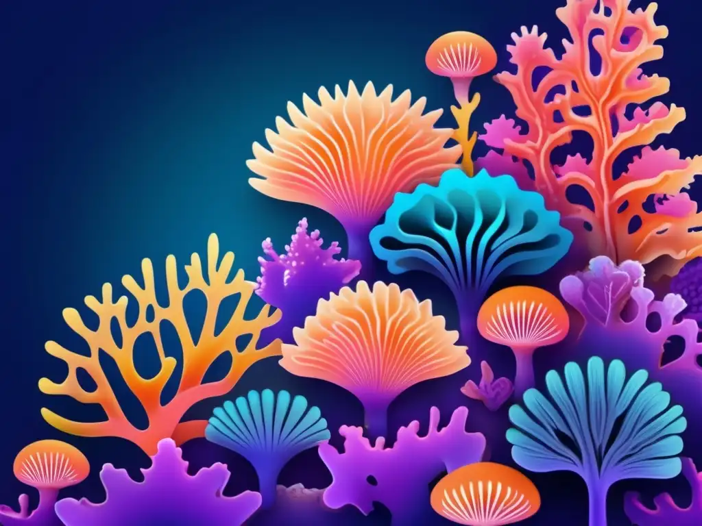 Importancia ecológica de los corales en arrecifes: imagen hipnótica de un arrecife de coral abstracto con colores vibrantes y patrones intricados