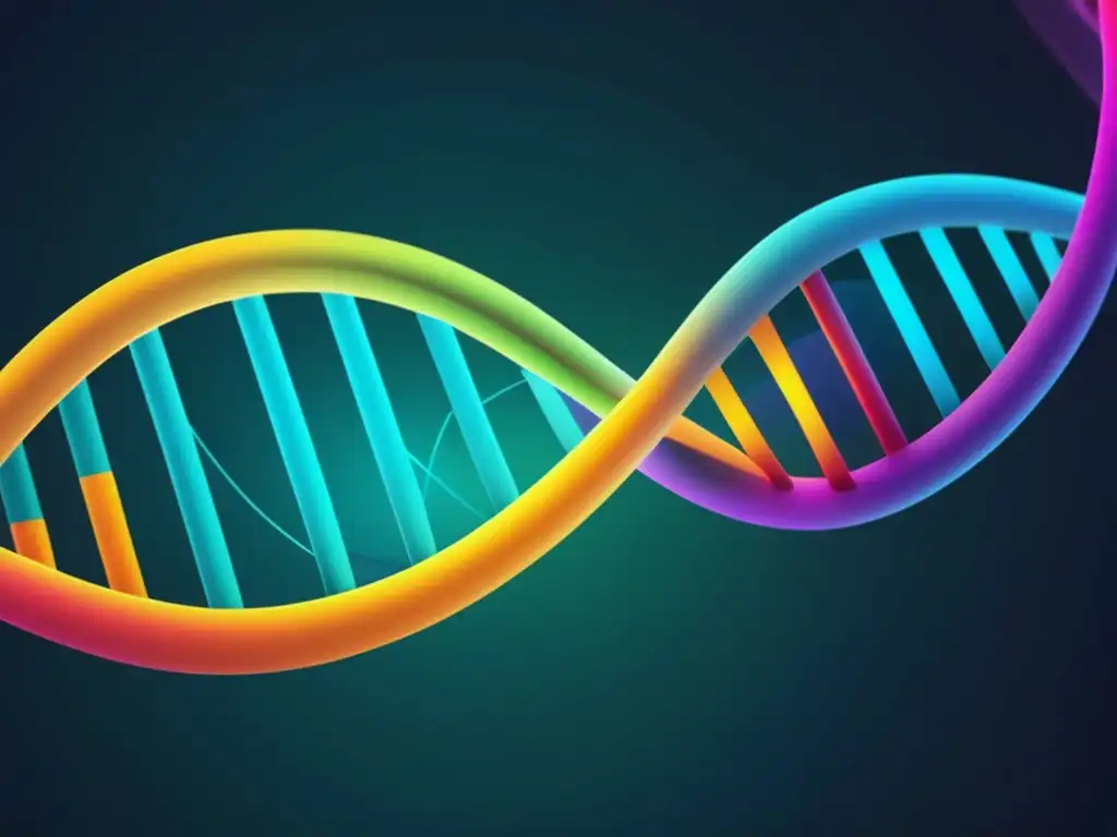 Beneficios de la bioinformática en biotecnología: Imagen abstracta con ADN, colores vibrantes y redes interconectadas