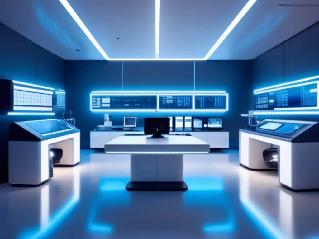 Laboratorio futurista y minimalista Avances en diagnósticos médicos con biomedicina en un laboratorio futurista y minimalista